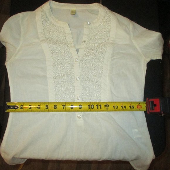 OLD NAVY Split button down Textured Vintage look Blouse Long Sleeve Cotton SZ S - Picture 9 of 12